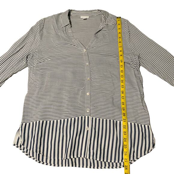 J. JILL Size M Skinny Striped Blue & White Top Button Down Shirt Rayon - Picture 4 of 7